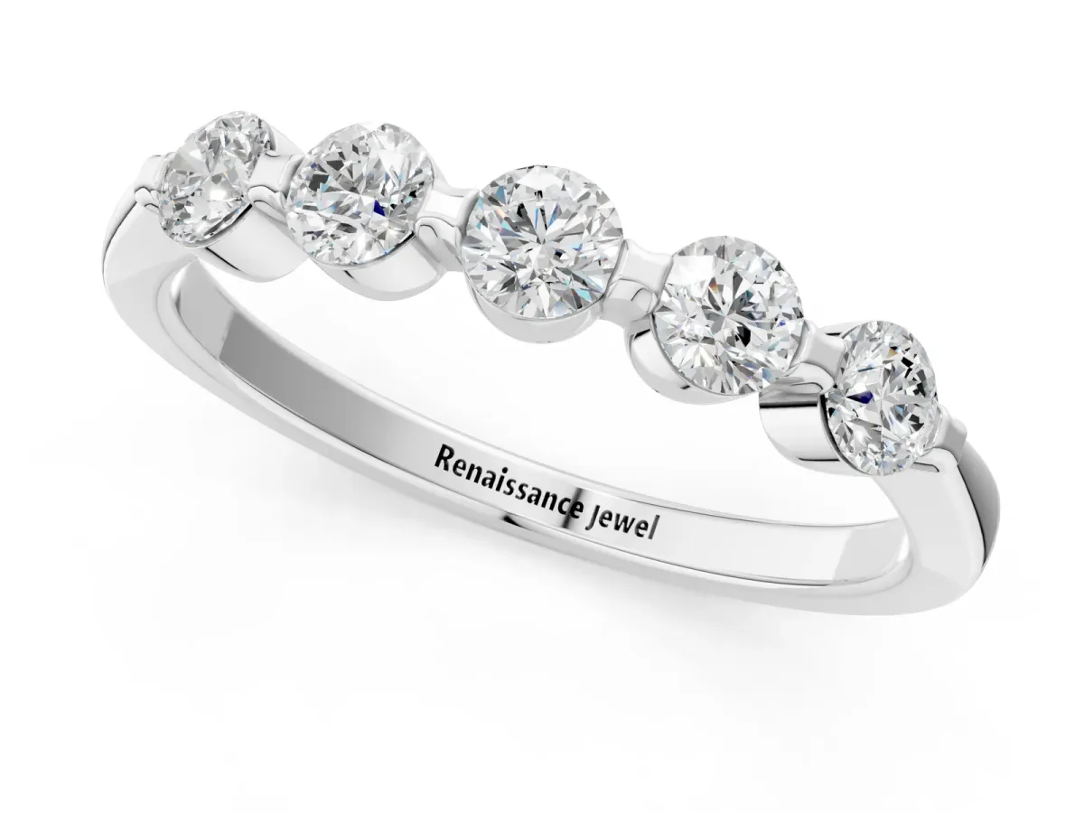 Five-Stone Round Cut Diamond Prong-Set Half Eternity Band Platinum