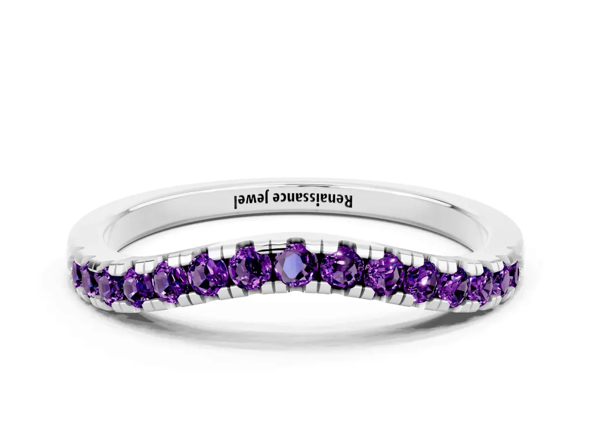 Amethyst Pavé Curved Wedding Band Silver