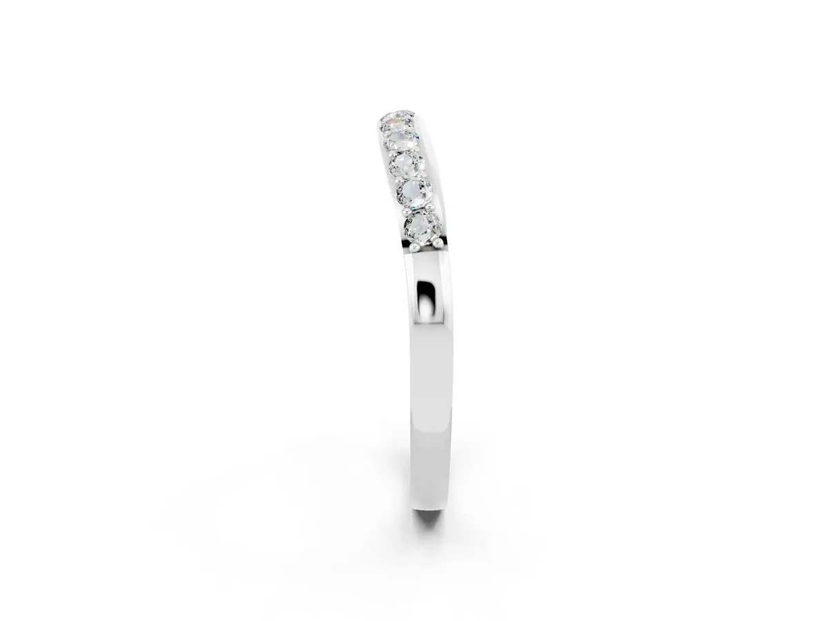 Round Moissanite Curved Wedding Band with Channel Setting White gold