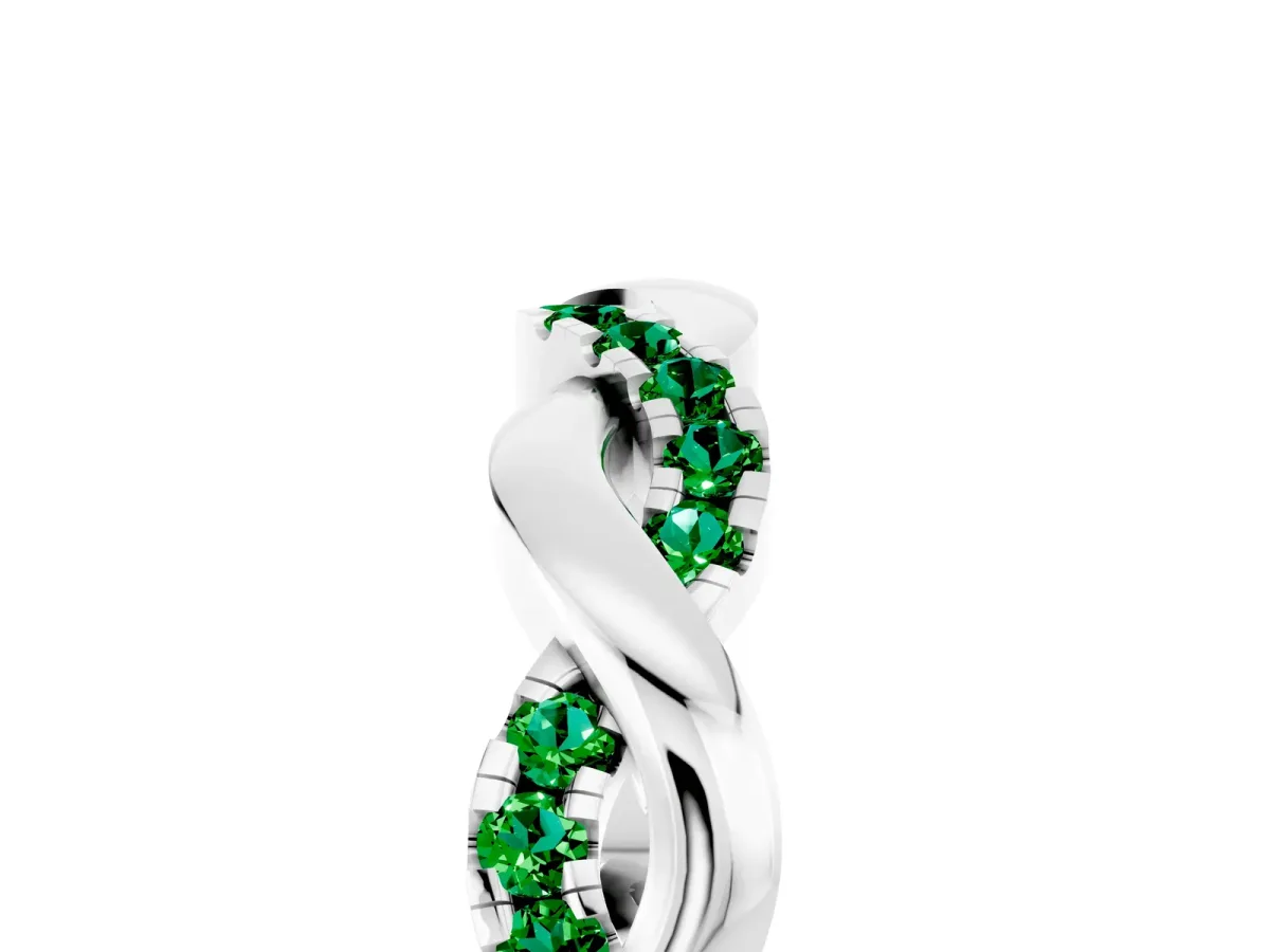 Pavé Round Emerald Twist Eternity Band with Shared Prong Setting Silver