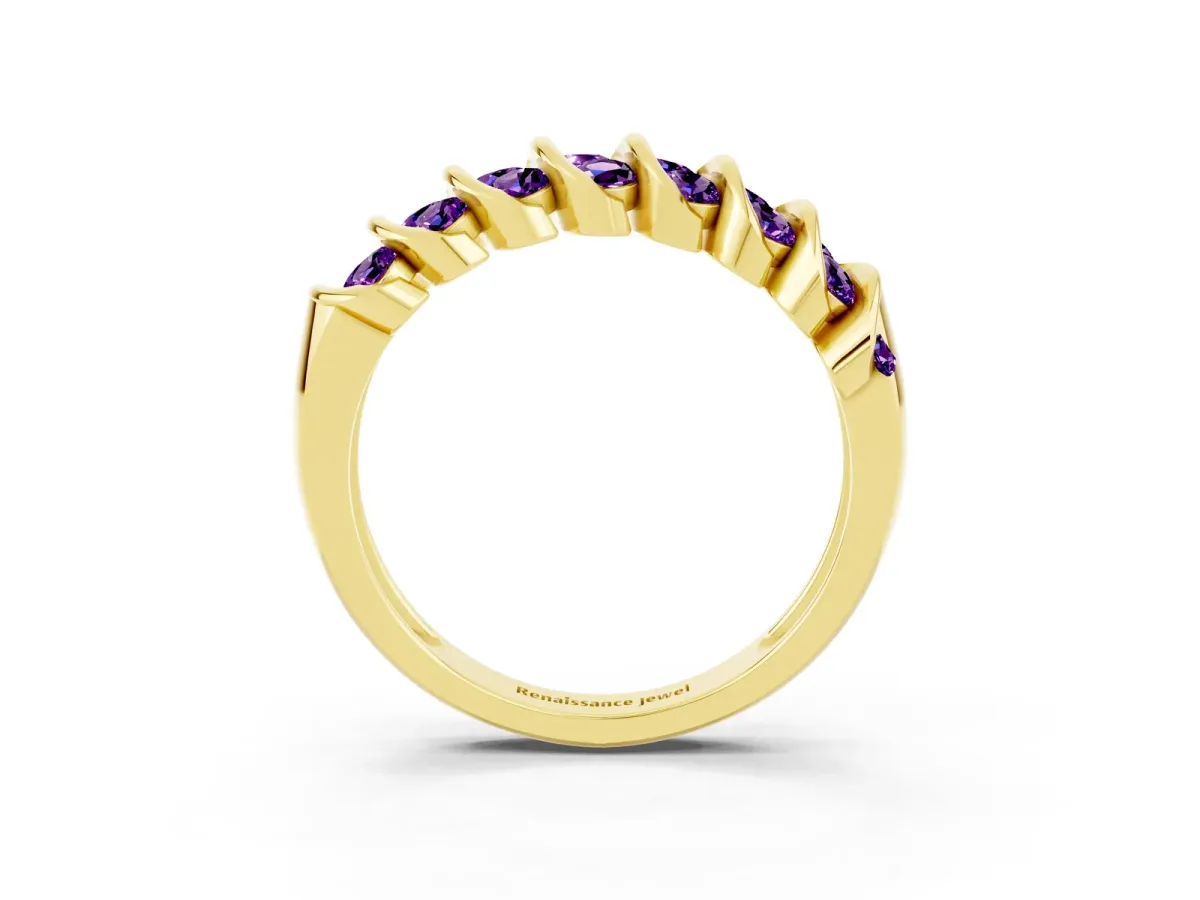 Channel Set Round Amethyst Multi-Row Band Yellow gold