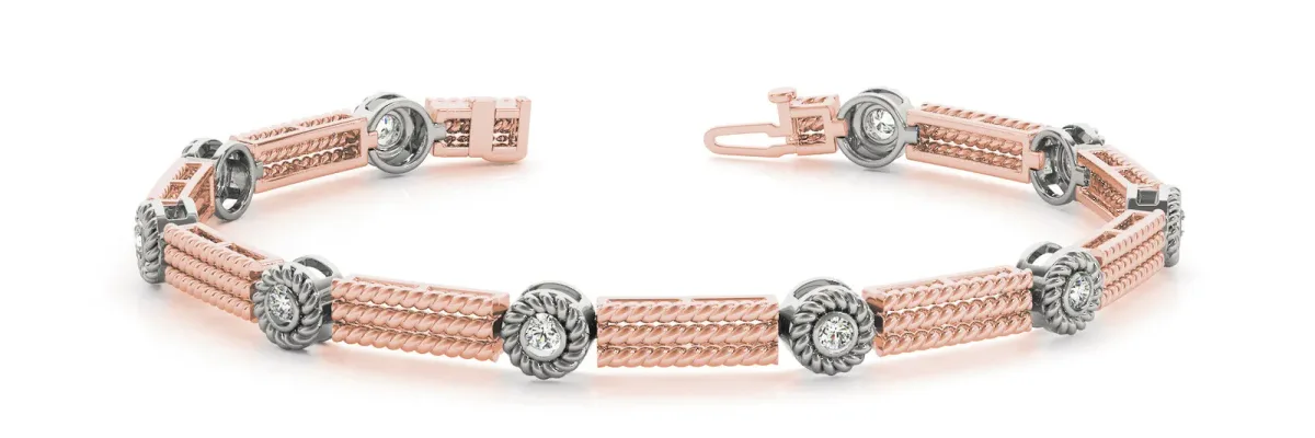 Round Bezel Rope Chain Diamond Bracelet Rose gold