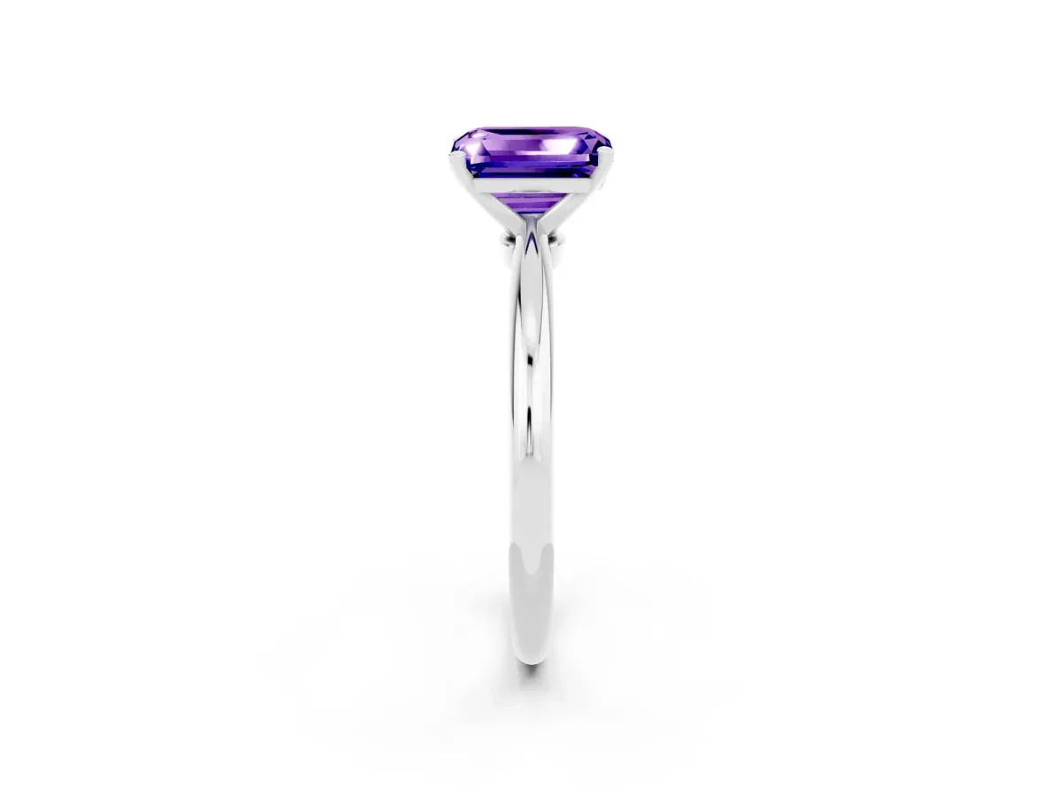 Emerald Cut Tanzanite Solitaire Ring with Six-Prong Setting and Classic Band Platinum