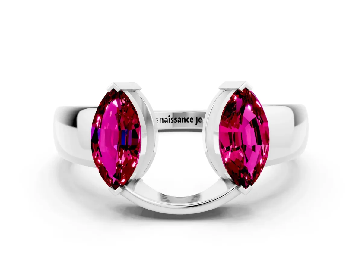Marquise Garnet Open Band Ring with Tension Setting Silver