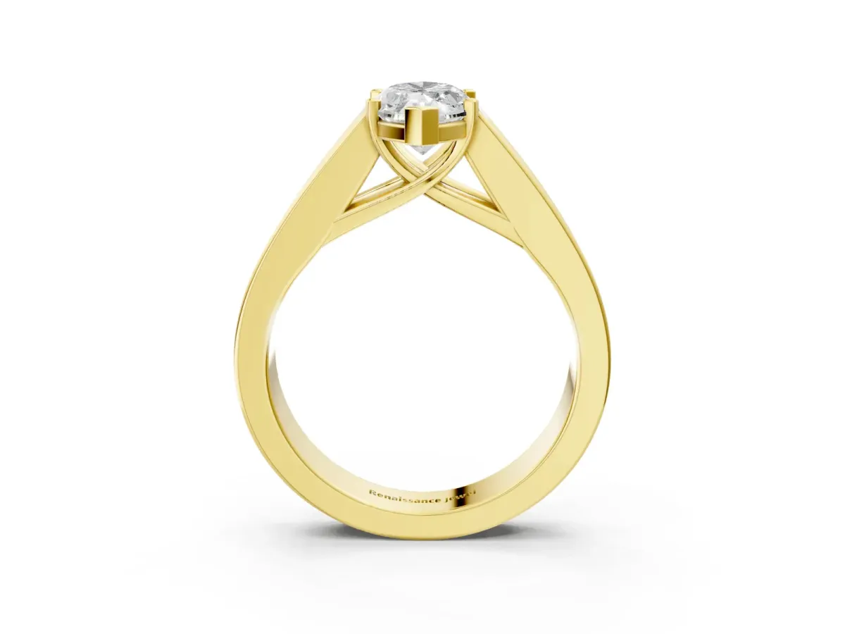 Marquise Cut Cut Channel Set Solitaire Ring with Four-Prong Setting Yellow gold