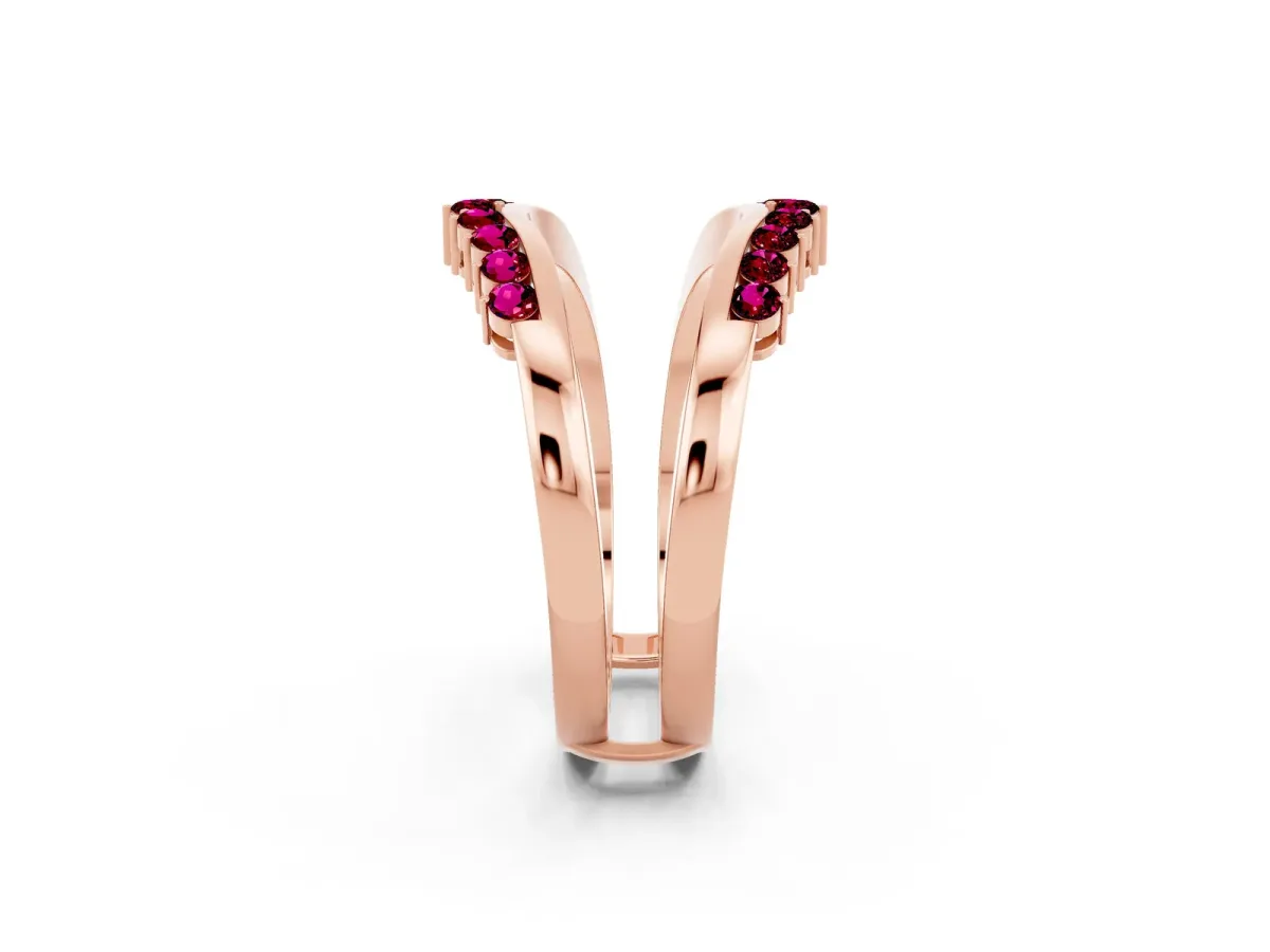 Round Garnet Chevron Contour Band with Prong Setting Rose gold