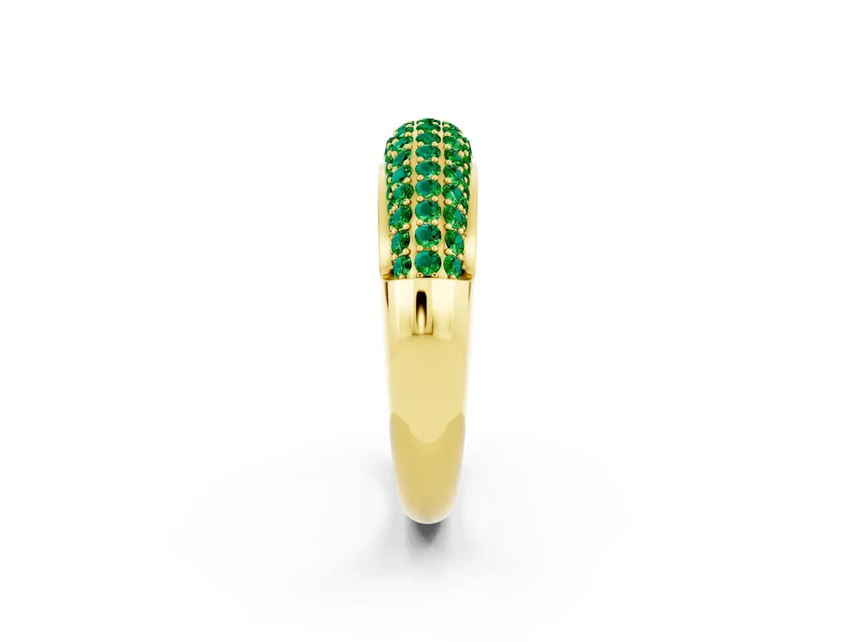 Three-Row Pavé Round Emerald Dome Band Yellow gold