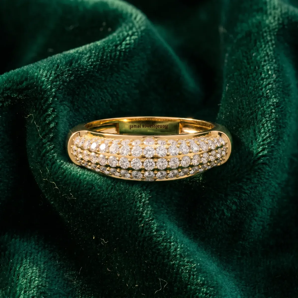 Three-Row Pavé Round Diamond Dome Band Yellow gold