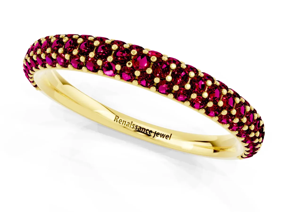 Round Garnet Pavé Eternity Band with Shared Prong Setting Yellow gold
