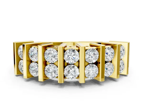 Channel Set Round Diamond Step Band with Bar Prong Setting Yellow gold