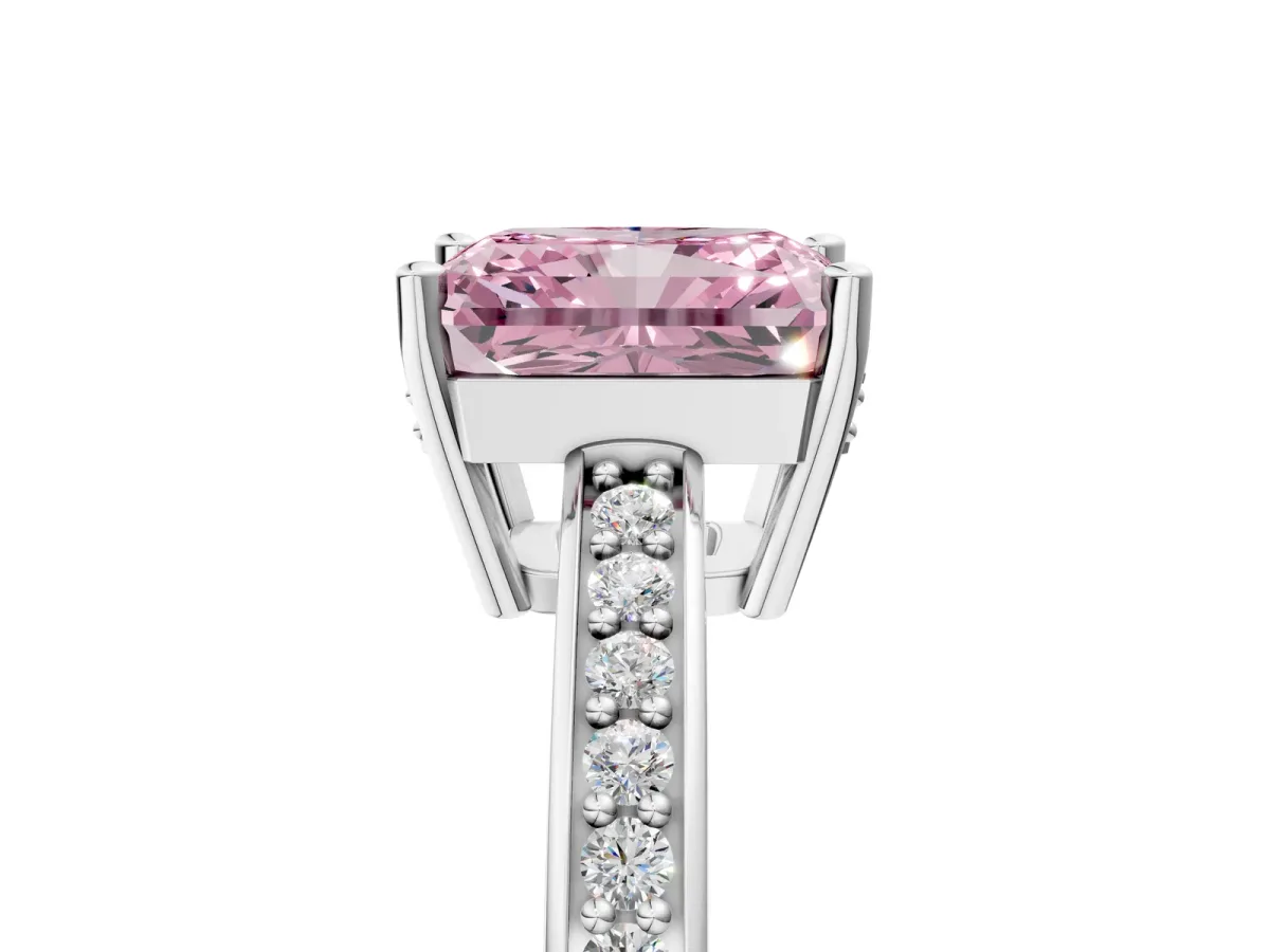 Fancy Pink Radiant Cut Solitaire Pavé Band Prong Setting Ring Platinum