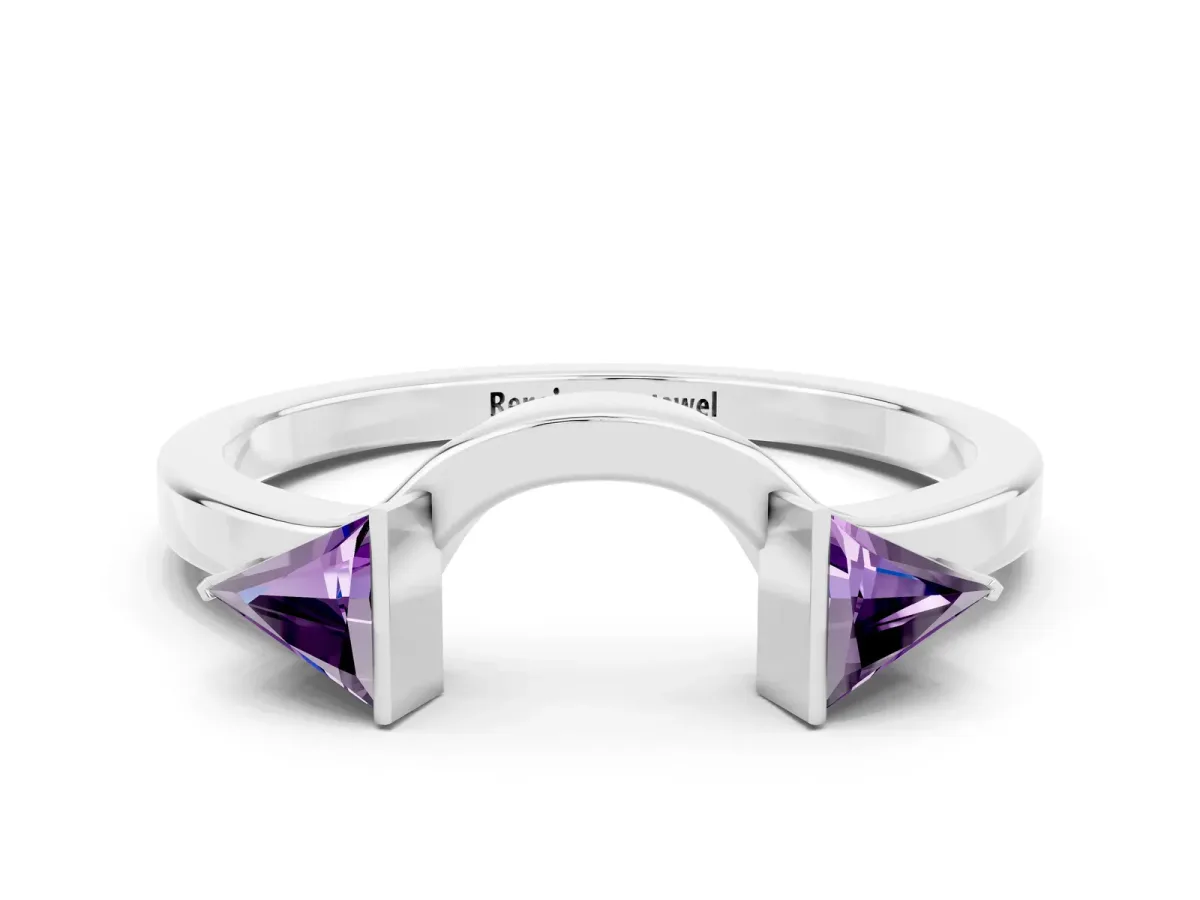 Trillion Amethyst Open Band Ring with Bezel Setting Silver
