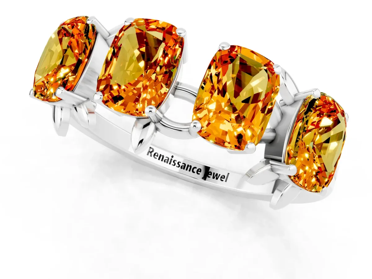 Emerald Cut Citrine Prong-Set Half Eternity Band White gold