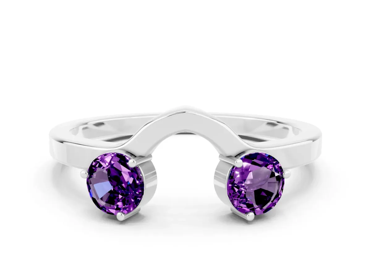 Dual Round Amethyst Open Band Ring with Prong Setting Silver