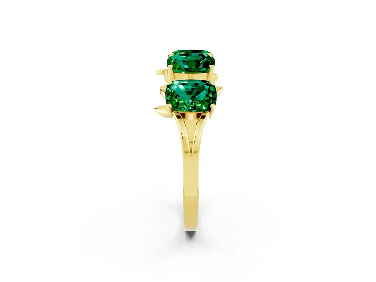 Emerald Cut Emerald Prong-Set Half Eternity Band Yellow gold