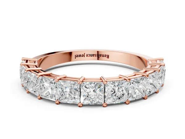 Princess Cut Half Eternity Band with Shared Prong Setting Rose gold