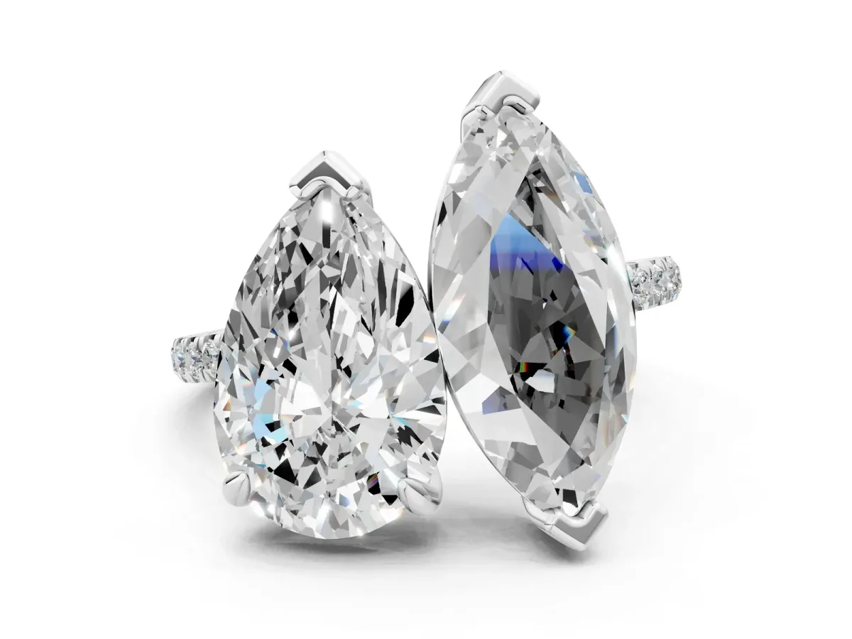 Pear and Marquise Toi Moi Ring with Prong Setting and Micro Pave Band Silver