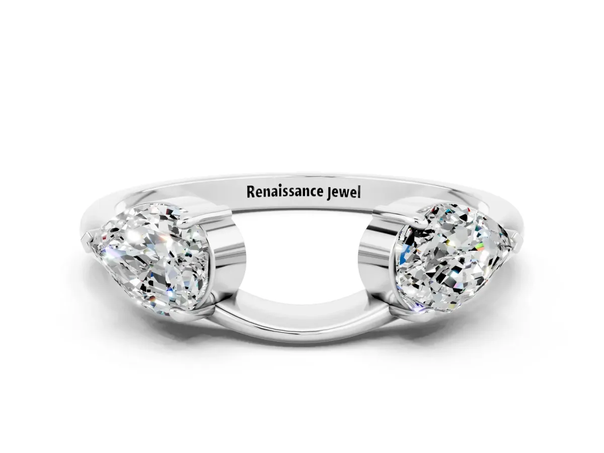 Two-Stone Pear Moissanite Bypass Ring with Prong Setting White gold