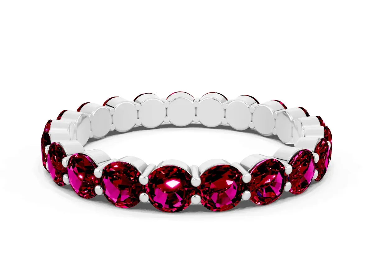 Round Garnet Eternity Band with U-Prong Setting Silver