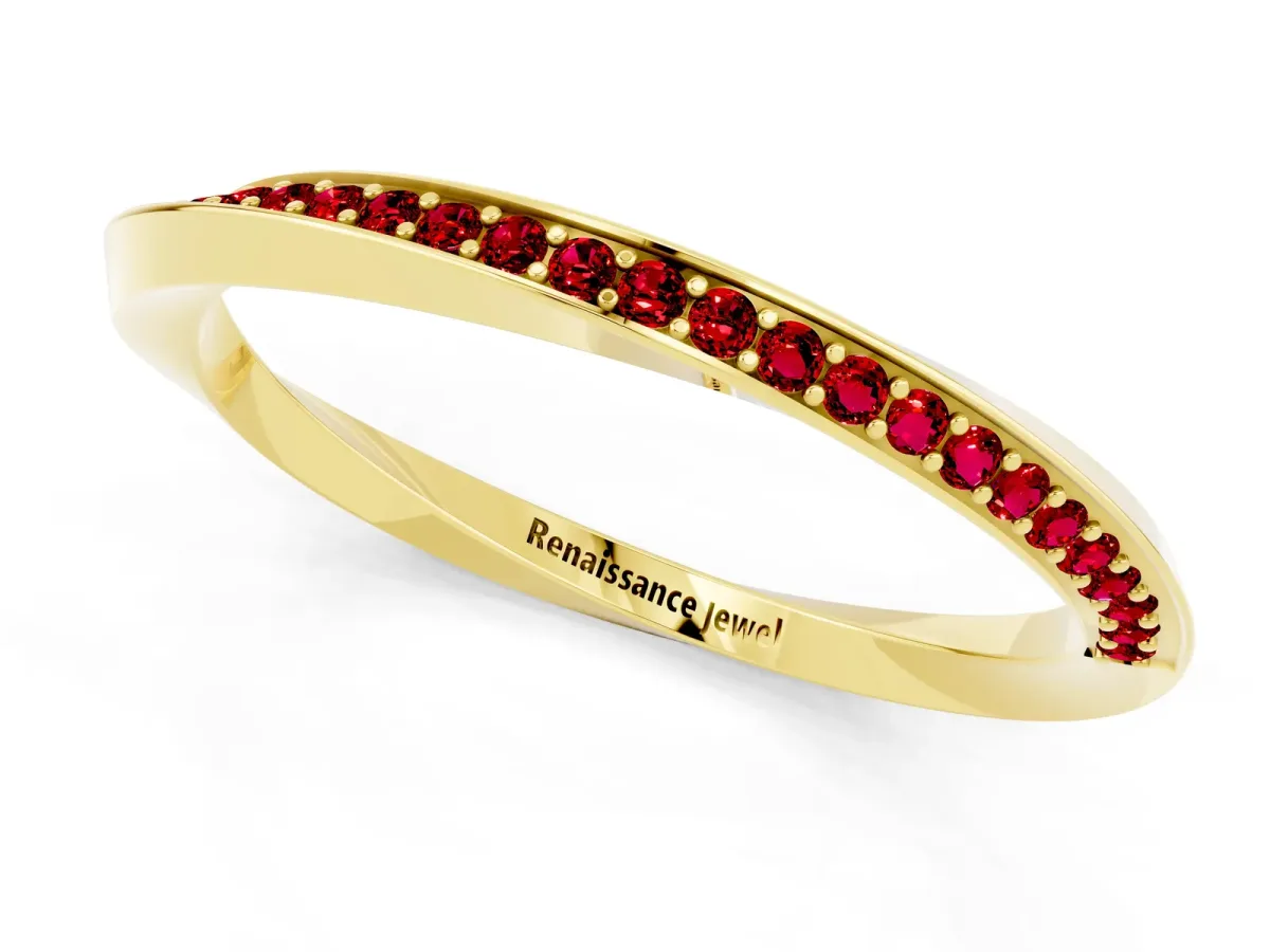 Pavé Round Ruby Twist Band Yellow gold