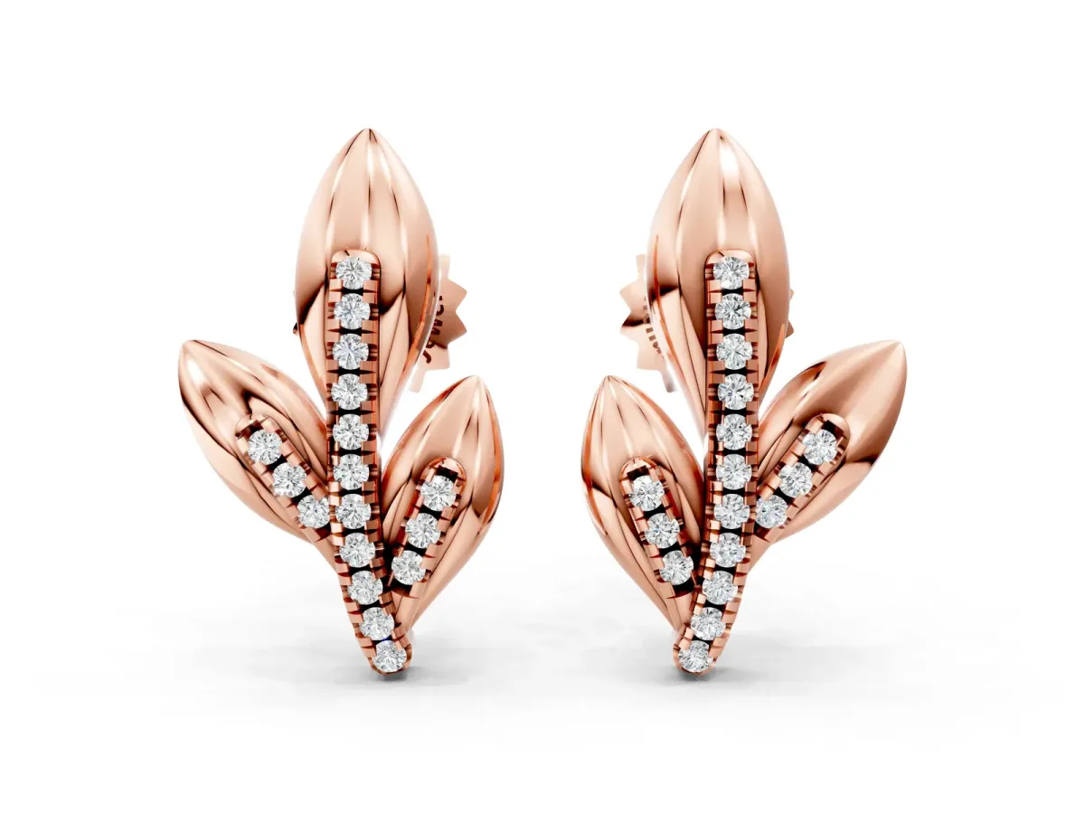 Round Diamond Olive Branch Stud Earrings Rose gold