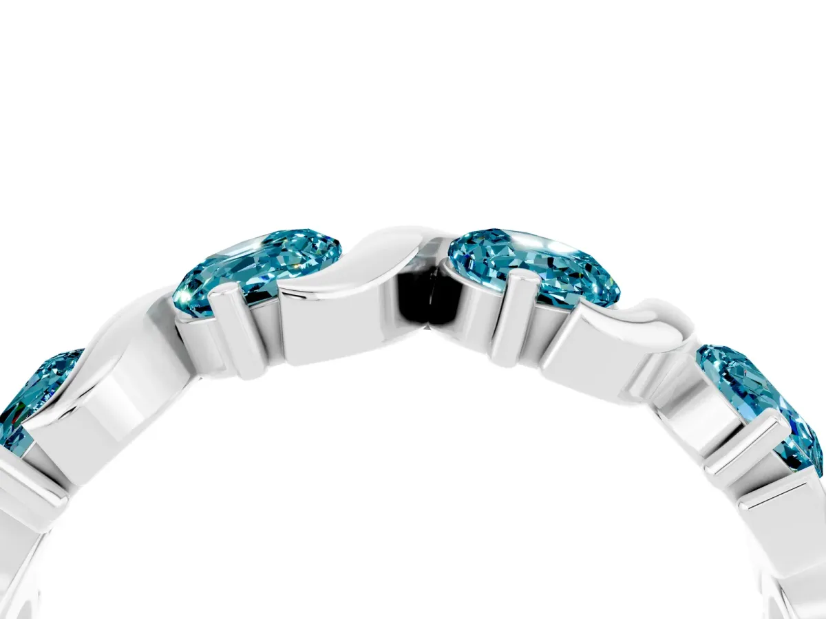 Six-Stone Round Blue Topaz Wave Band with Shared Prong Setting Silver