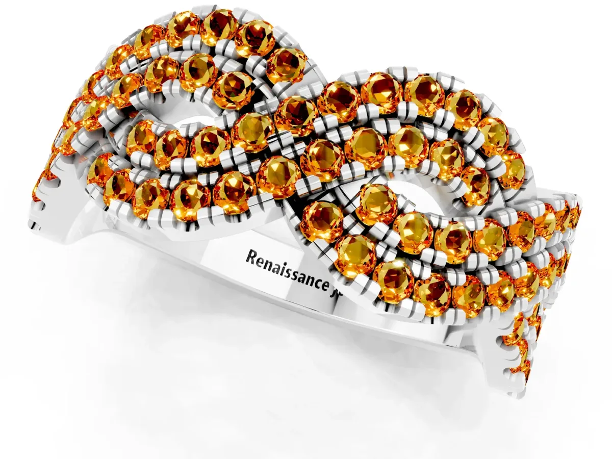 Pavé Round Citrine Infinity Twist Band with Shared Prong Setting White gold