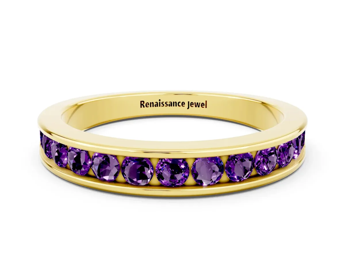Channel Set Round Amethyst Eternity Band Yellow gold