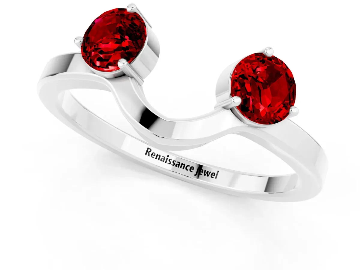 Dual Round Ruby Open Band Ring with Prong Setting Silver