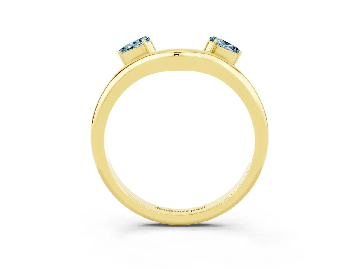 Pear Cut Aquamarine Two-Stone Open Band Ring with Prong Setting Yellow gold