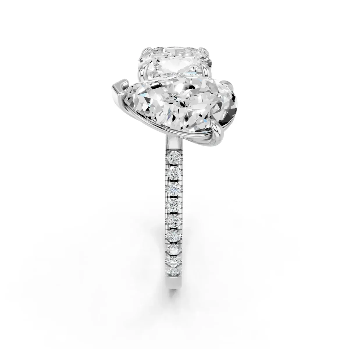 Pear and Cushion Toi Moi Ring with Prong Setting and Pave Band Silver