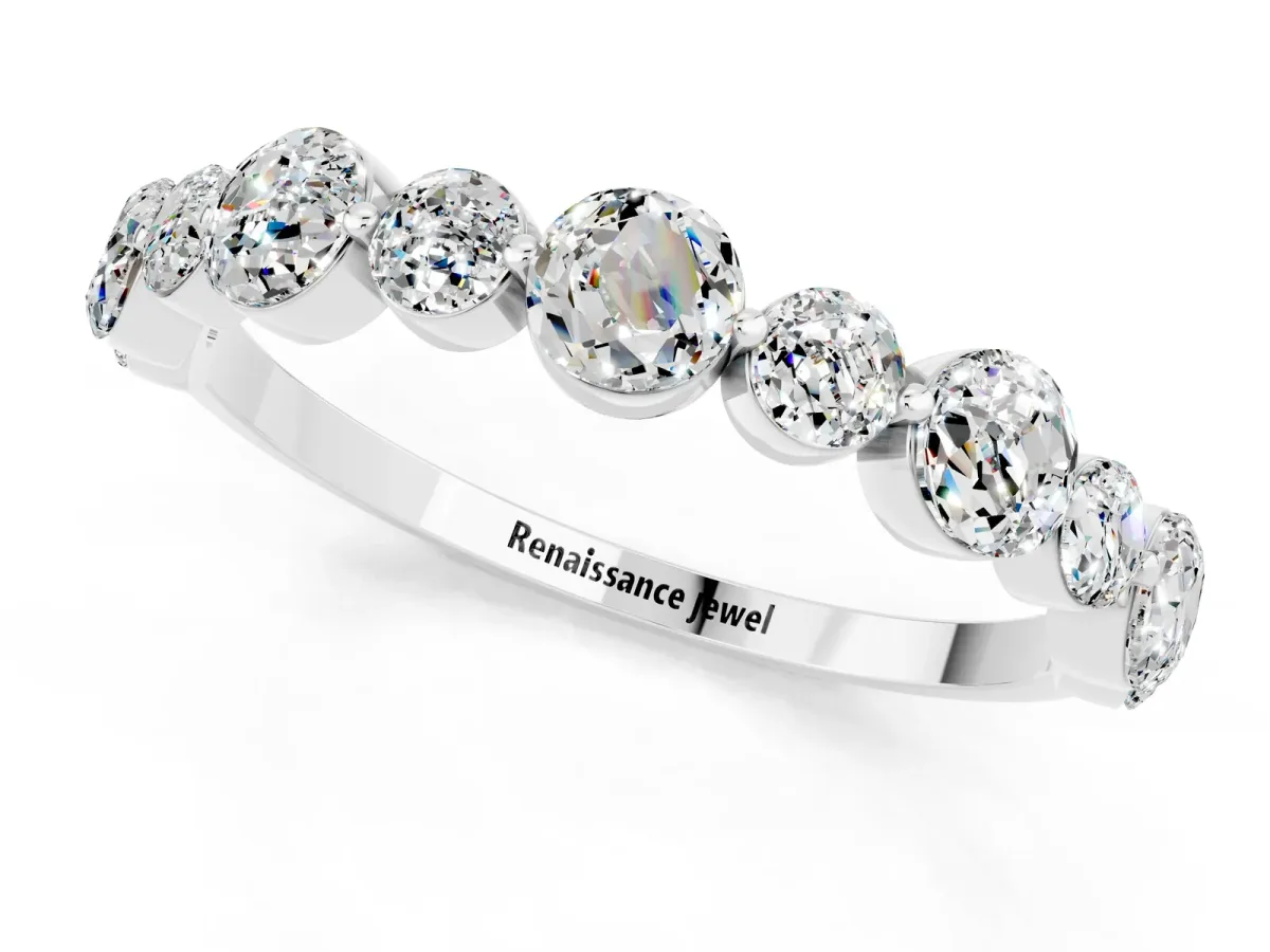 Round Moissanite Scalloped Prong Set Eternity Band Silver