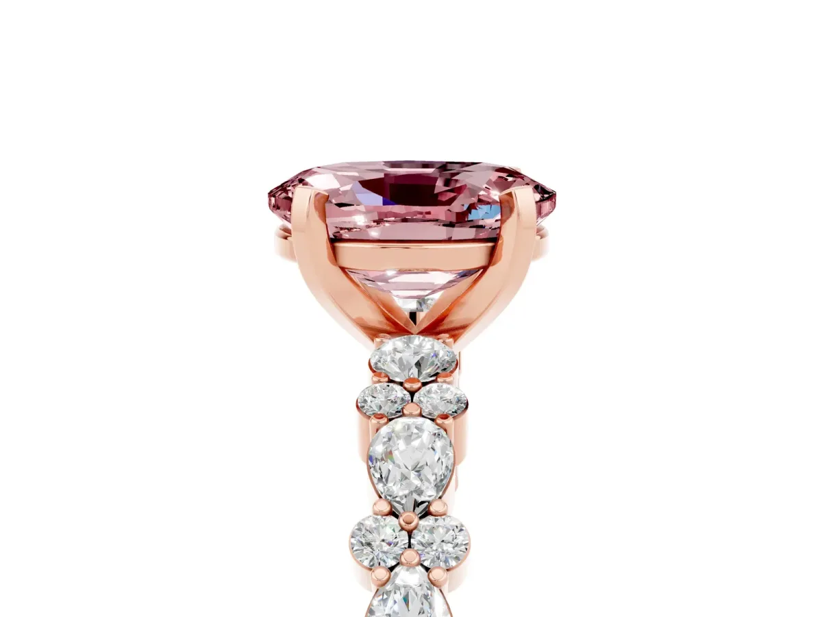 Oval Cut Morganite Side Stone Solitaire Ring with Round and Four-Prong Setting Rose gold