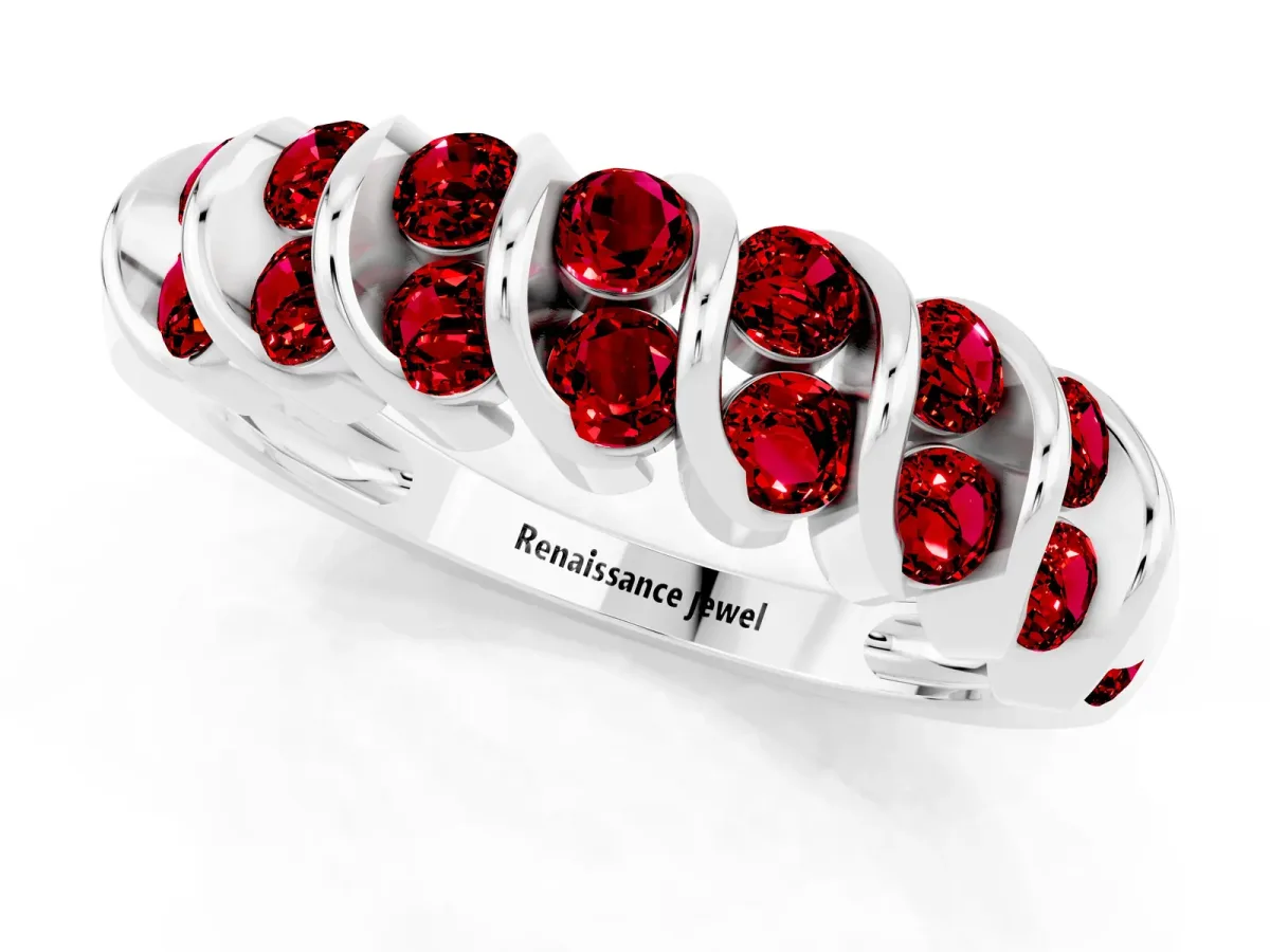 Channel Set Round Ruby Multi-Row Band White gold