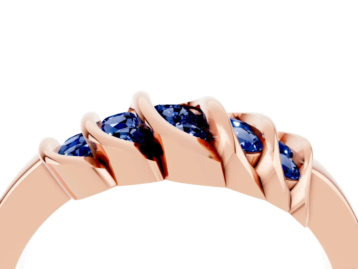 Round Blue Sapphire Multi-Row Crossover Band Rose gold
