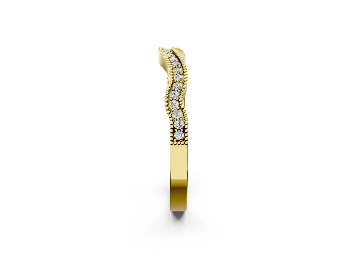 Pavé Round Diamond Curved Milgrain Band Yellow gold