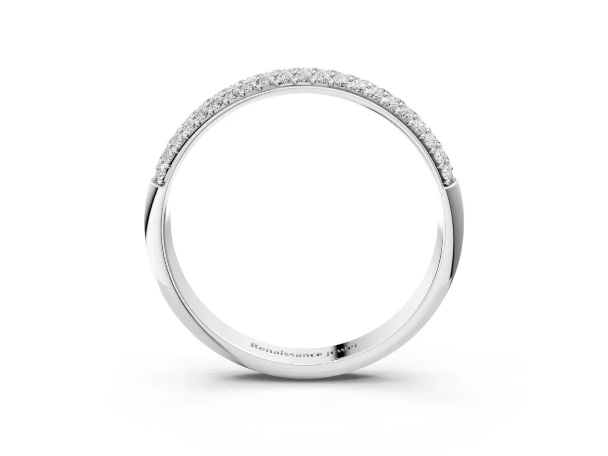 Three-Row Pave Round Diamond Eternity Band with Shared Prong Setting Silver