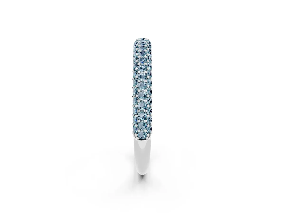 Round Aquamarine Pavé Eternity Band with Shared Prong Setting Platinum