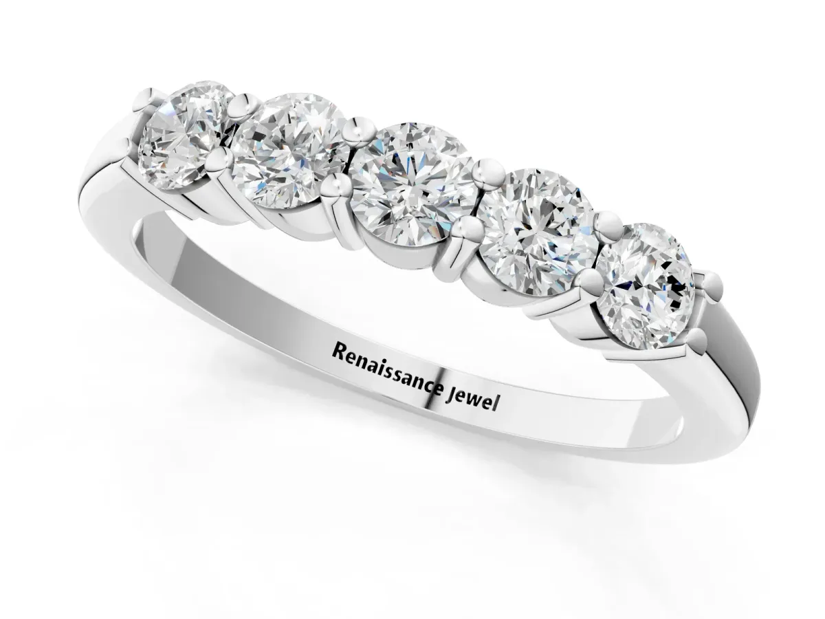 Round Cut Diamond Prong Set Half-Eternity Band Platinum