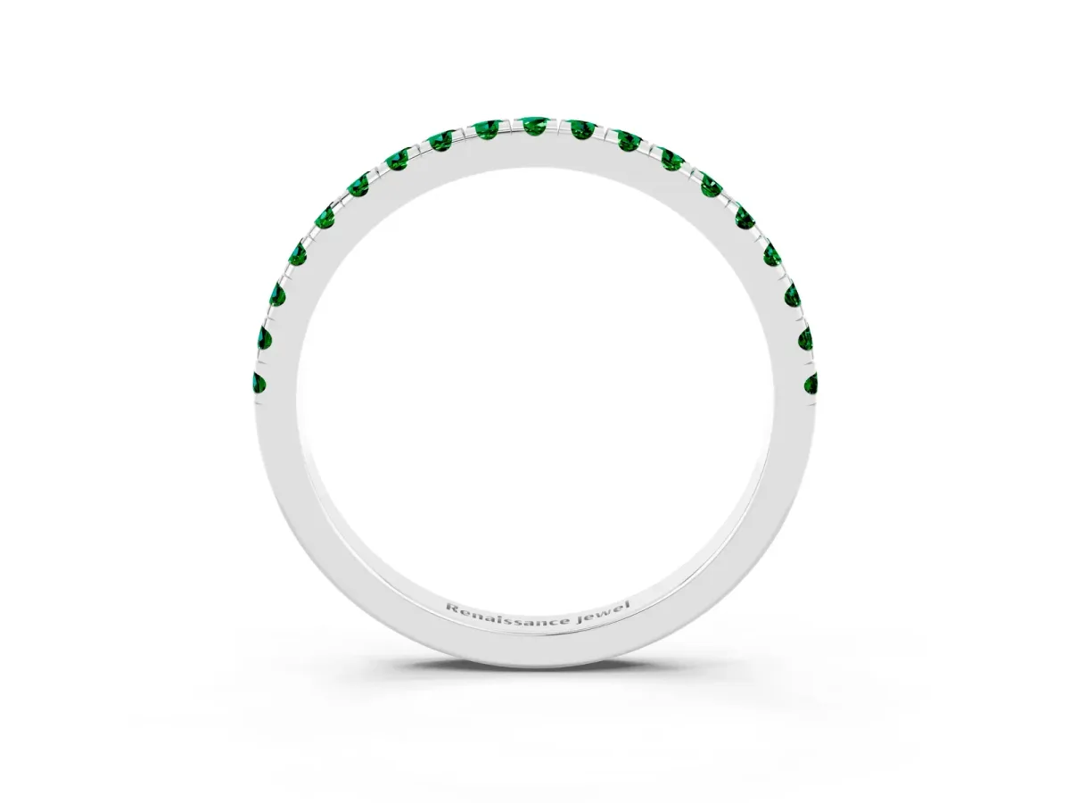 Pavé Round Emerald Half Eternity Band with Shared Prong Setting Platinum