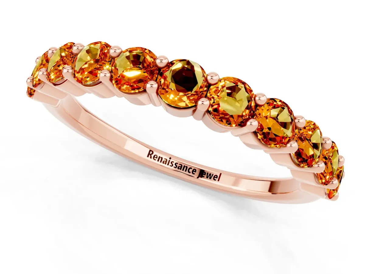 Round Citrine Half Eternity Band with Prong Setting Rose gold