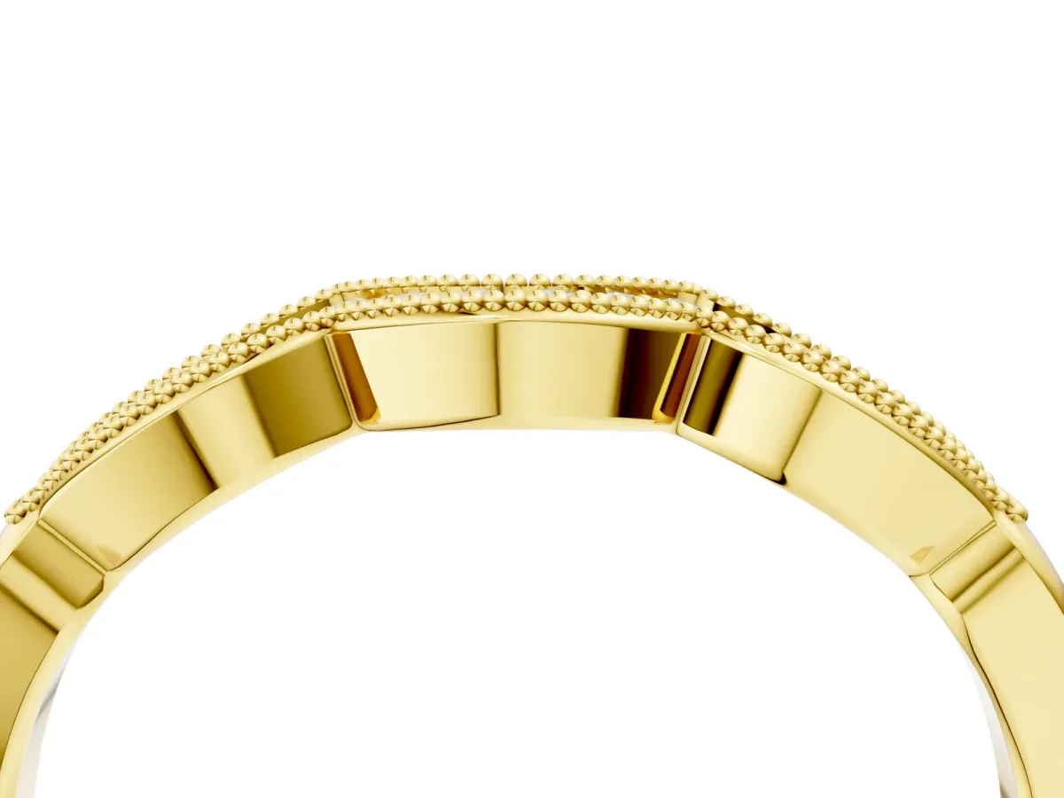 Milgrain Pavé Round Diamond Curved Band Yellow gold