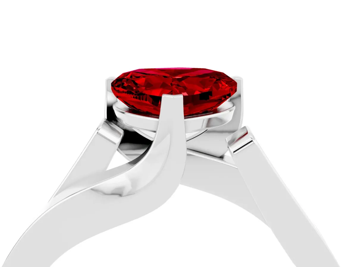 Modern Tension Set Heart Cut Ruby Solitaire Wide Band Ring White gold