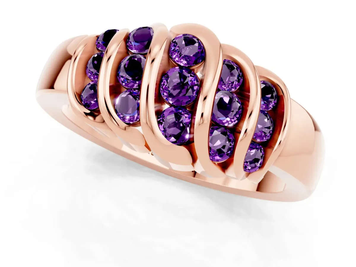 Round Amethyst Multi-Row Crossover Band Rose gold