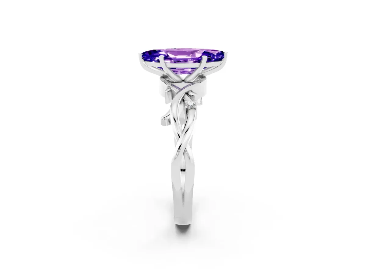 Marquise Cut Tanzanite Solitaire Ring with Twisted Band and Prong Setting Silver