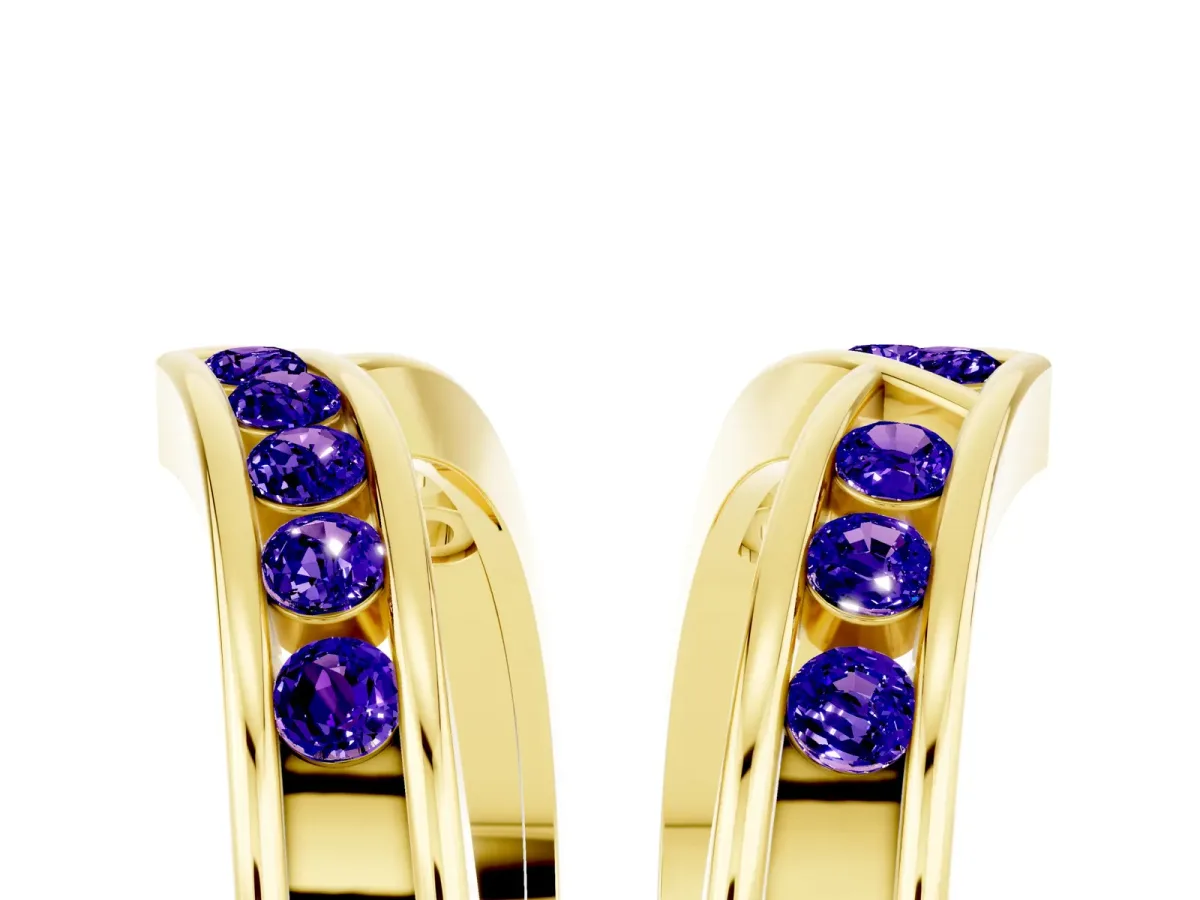 Round Tanzanite Channel-Set Chevron Band Yellow gold