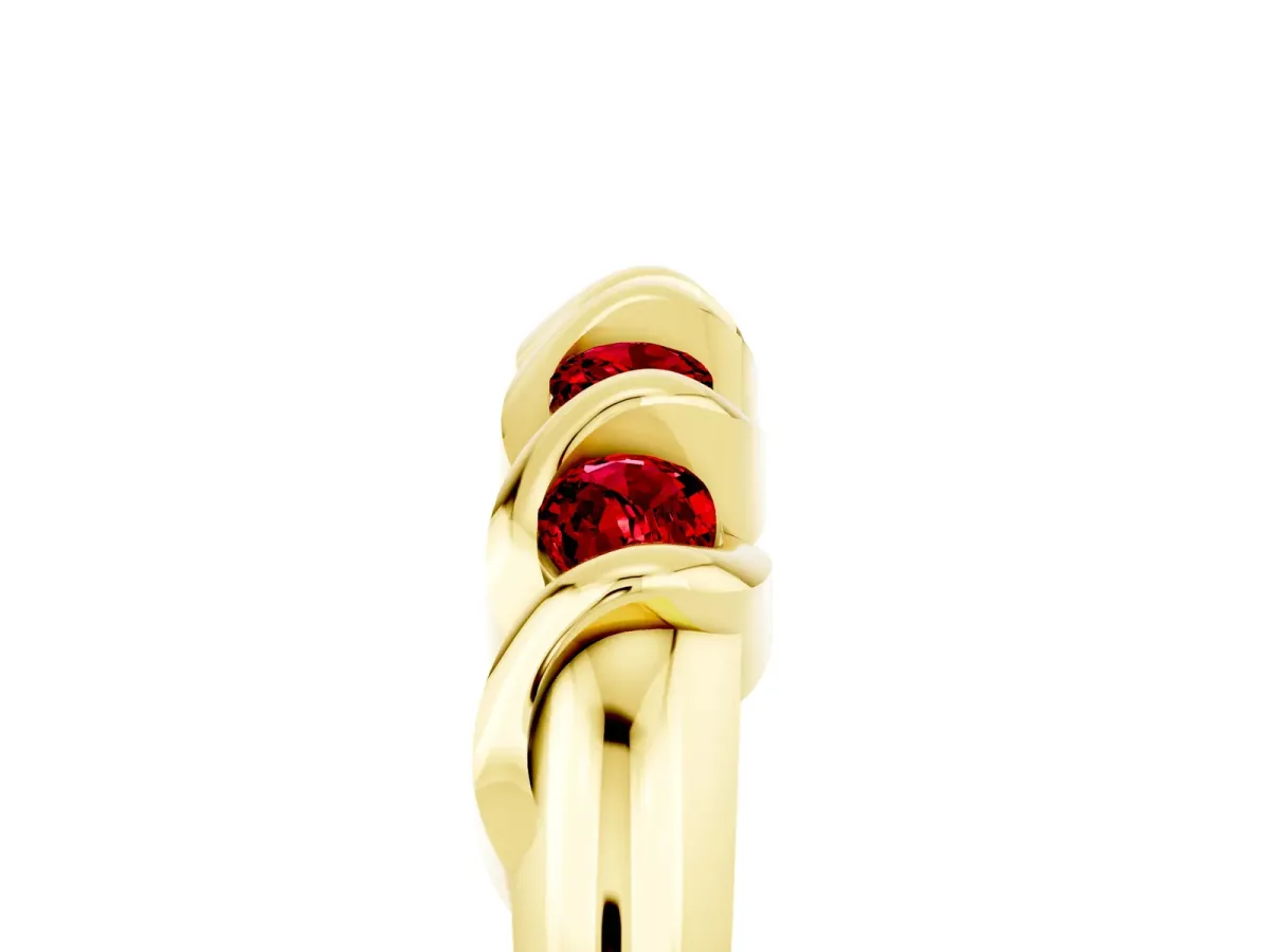 Round Ruby Eternity Band with Twist Prong Setting Yellow gold