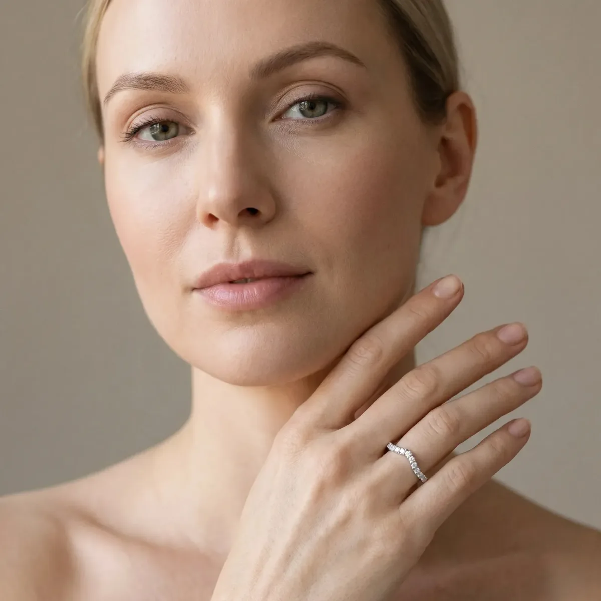 Curved Pavé Round Diamond Wedding Band with Shared Prong Setting Silver