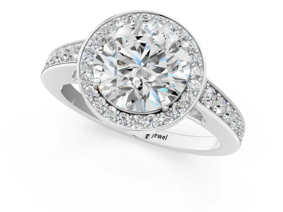 Round Cut Halo Pavé Diamond Engagement Ring with Bezel Setting Platinum