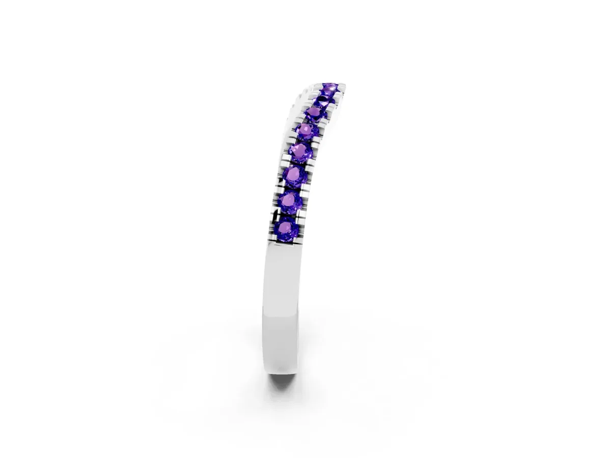 Round Tanzanite Pavé Curved Band with Shared Prong Setting Platinum
